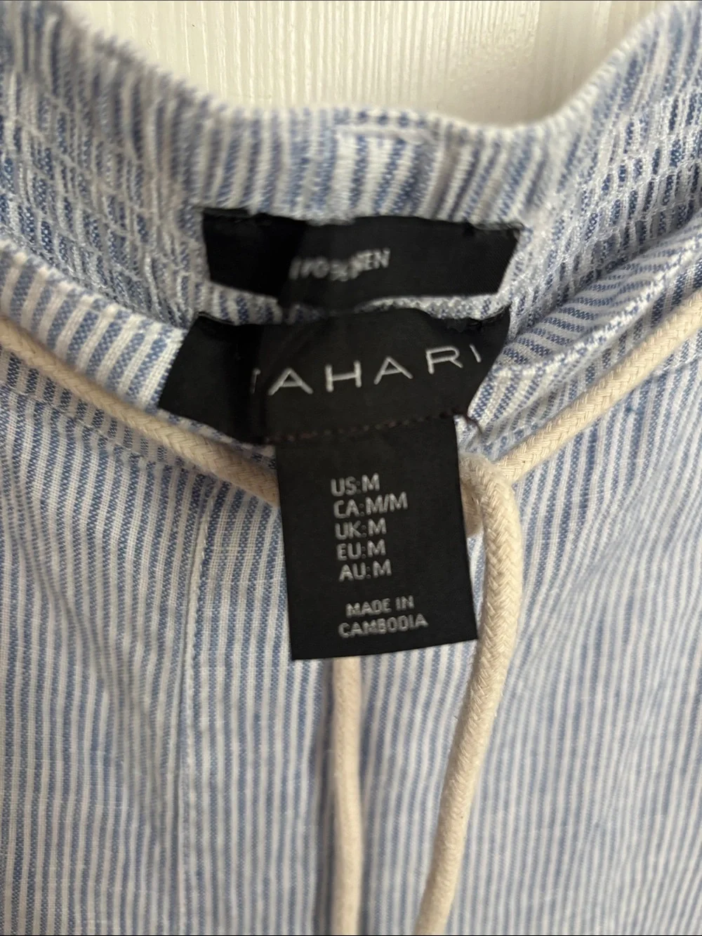 Tahari wide Leg Linen Blue and White Pinstripe Drawstring Pants Sz Medium beach